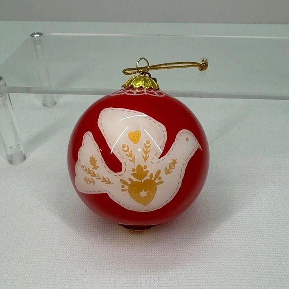 Pier 1 Li Bien Christmas Ornament PEACE Red Ball White Dove 2017 - Picture 3 of 6